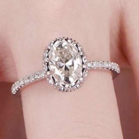 "Wedding/Engagement Oval Flower Dainty Gemstone Silver Ring for Women, VIP431 - Picture 2 of 10